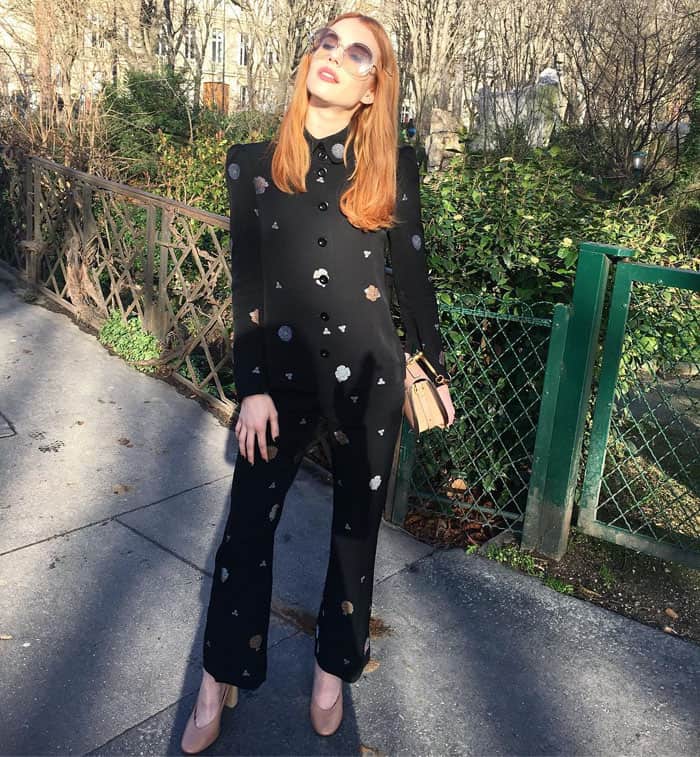Emma uploads a photo of her Chloeé outfit during Paris Fashion Week